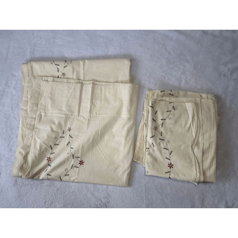 JCPenny Home 100% Cotton Cream & Flower Embroidered Curtains 42 X 84 New, Four
